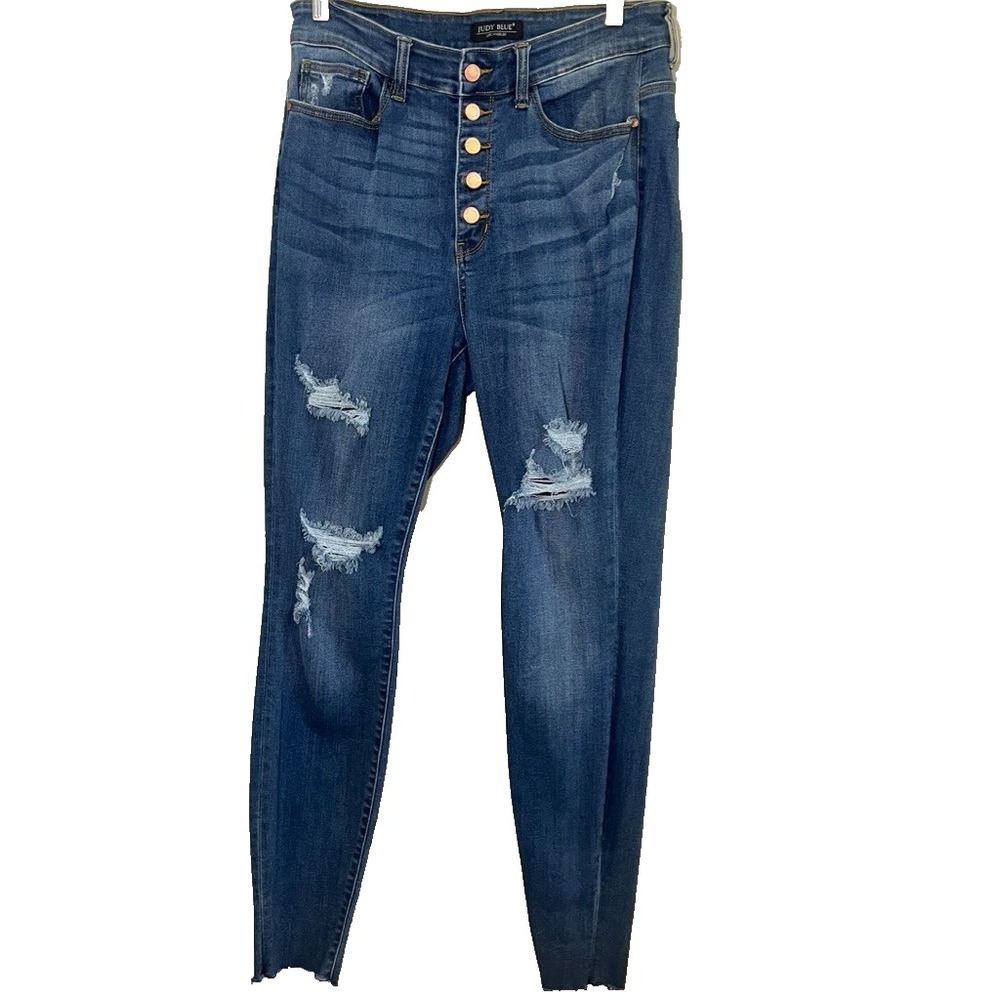 Judy Blue Skinny Button Fly Denim Jeans 14W Distressed Western Country Festival
